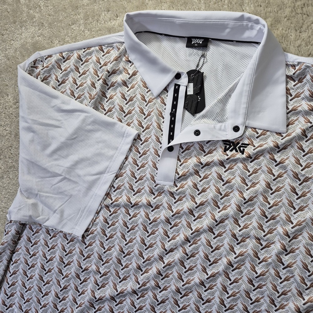 PXG Performance Polo Shirt Mens 3XL Brown Nature Southwest Mesh Preppy Golf New